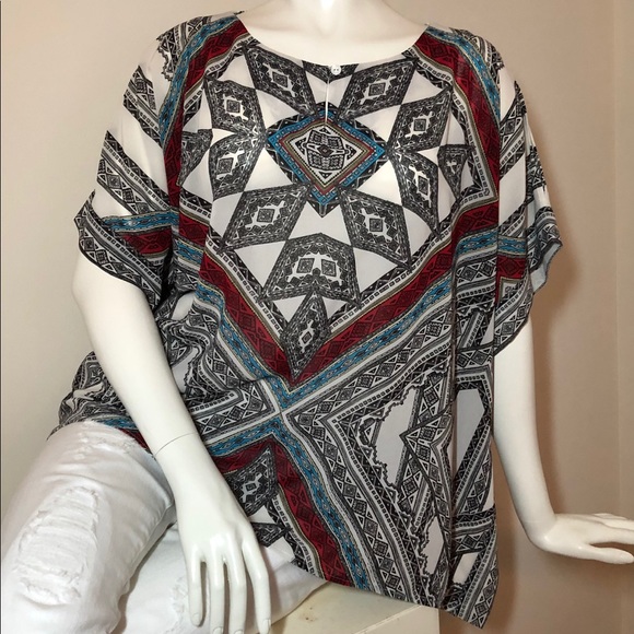 Chico's Tops - 🎬 FINAL MARKDOWN! CHICO’S Scarf Print Slit Shoulder Poncho, 0 = S/M